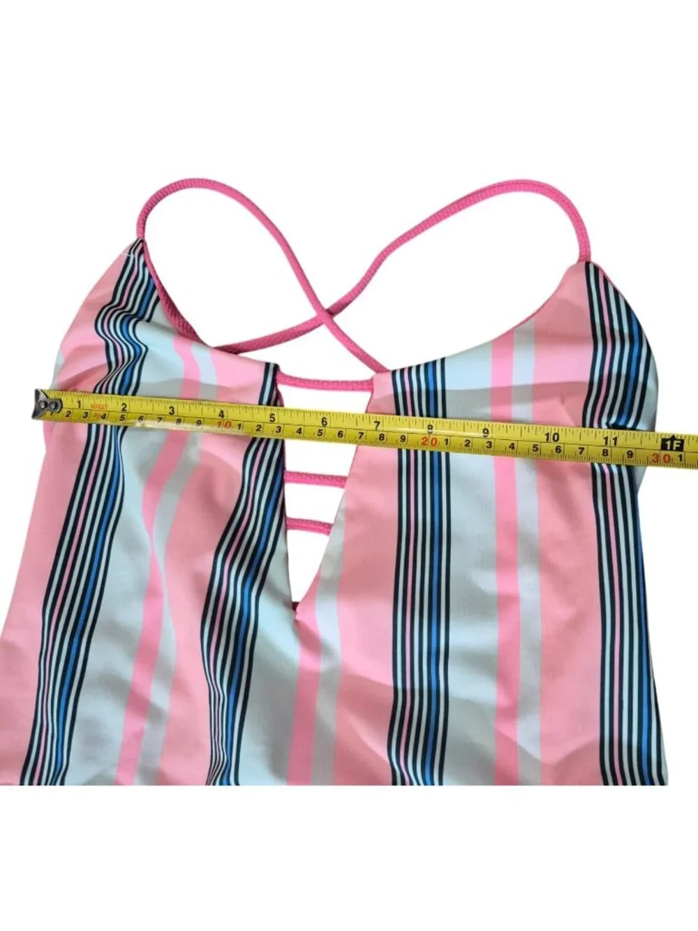 Maa39ji One Piece Swimsuit Size L Pink Striped Crisscross Back Textured